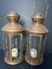 Decorative Metal Pumpkin Lantern and Pair of Etched Glass Metal Lanterns - 2
