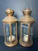 Decorative Metal Pumpkin Lantern and Pair of Etched Glass Metal Lanterns - 3