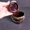 Miniature Glazed Stoneware Pot With Lid and Metal Handle - 3