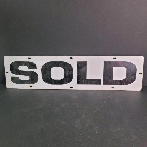 Vintage Metal SOLD Sign Black and White