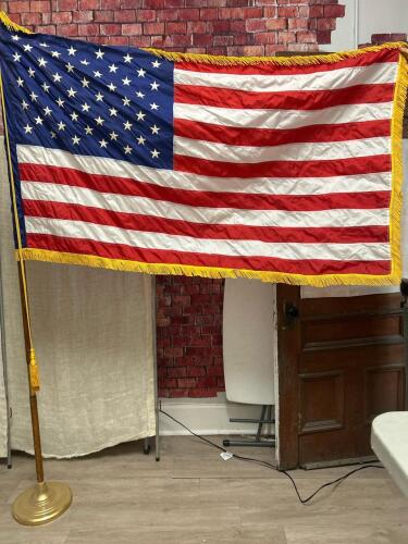 American Flag with Gold Fringe and Ornamental Eagle Topper