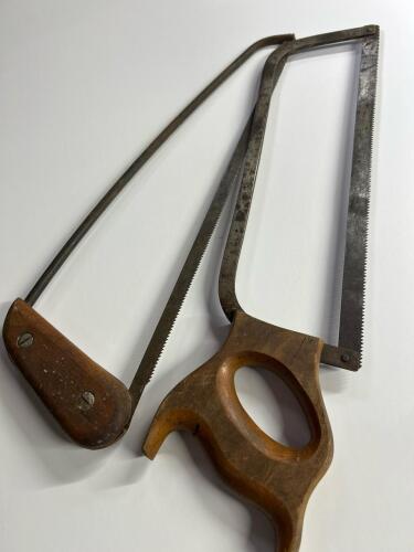 Two Vintage Hand Saws with Wooden Handles