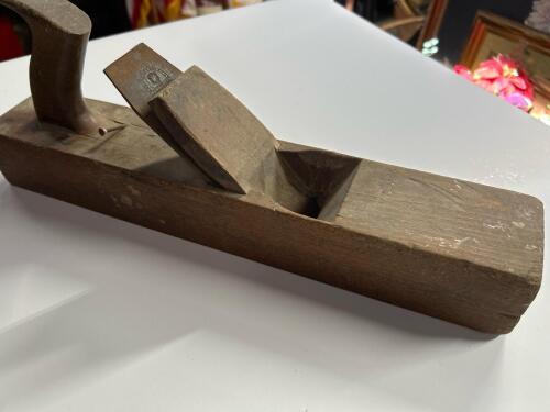 Large Wooden Hand Plane with Cast Iron Blade