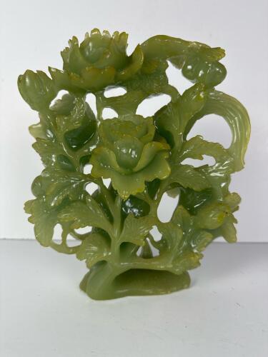 Carved Faux Jade Sculpture of Lotus Flowers and Corn