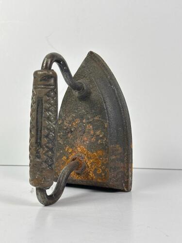 Antique Cast Iron Clothes Iron with Wrought Handle