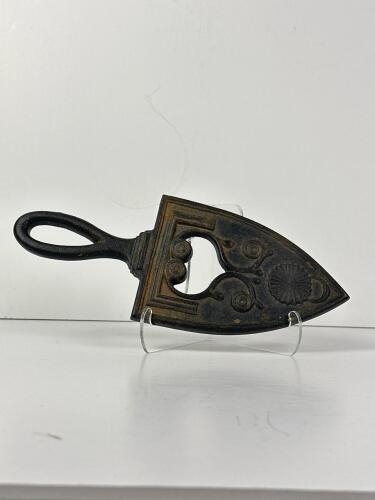Antique Cast Iron Sad Iron with Decorative Openwork Handle