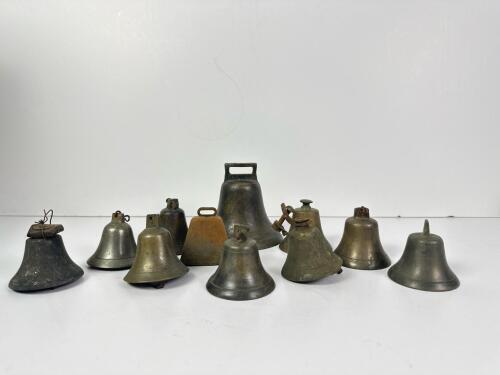 Vintage Brass and Metal Farm-Style Bells Assortment