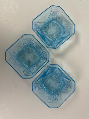 Blue Pressed Glass Hexagonal Bowls, Early American Pattern-Style