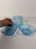 Blue Pressed Glass Hexagonal Bowls, Early American Pattern-Style - 5
