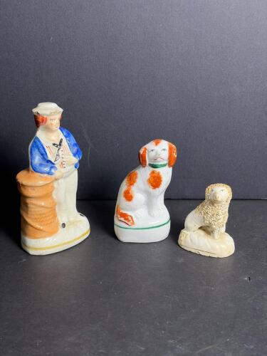Staffordshire-Style Figurines: Sailor, Spaniel, Poodle