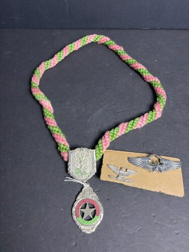 IOOF Service Medal with Pink and Green Braided Cord