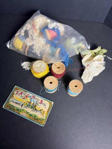 Vintage Army And Navy Needle Book With Wooden Spools And Thread
