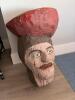 Folk Art Carved Wood Head with Red Hat and Chain Handle - 2