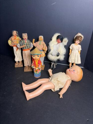 Assorted International Dolls Including Japanese Wood Folk Figures