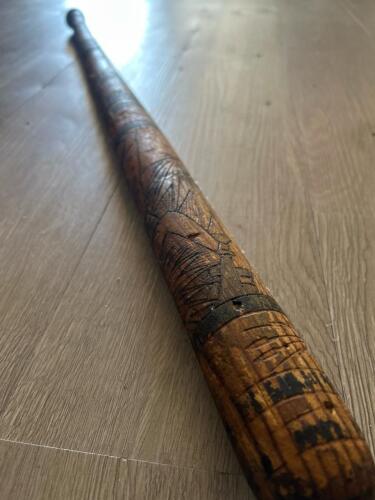Carved Folk Art-Style Wooden Bat