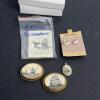 Scrimshaw-Style Jewelry Group, Gold-Tone Brooches, Pendant, Earrings