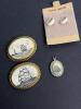 Scrimshaw-Style Jewelry Group, Gold-Tone Brooches, Pendant, Earrings - 3