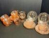 Mixed Pink Glass and Depression Tea Cups and Saucers