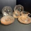 Mixed Pink Glass and Depression Tea Cups and Saucers - 2