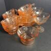 Mixed Pink Glass and Depression Tea Cups and Saucers - 7