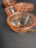 Mixed Pink Glass and Depression Tea Cups and Saucers - 12