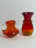 Hand-Blown Art Glass Vase and Pitcher, Crackle Amberina-Style