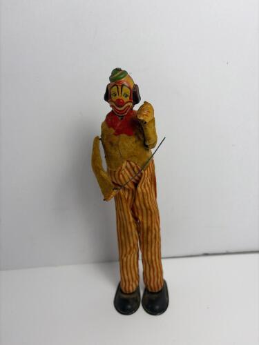 Vintage Wind-Up Clown Tin and Cloth Toy
