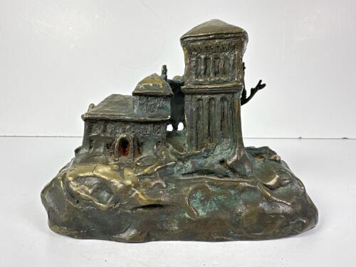 Bronze Sculpture of Ruined Buildings with Bare Trees