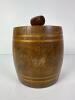 Wooden Barrel-Form Lidded Container With Striped Inlay