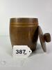 Wooden Barrel-Form Lidded Container With Striped Inlay - 9