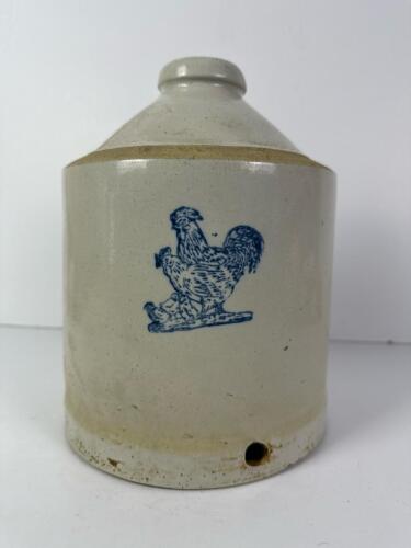 Stoneware Chicken Feeder With Blue Rooster Design