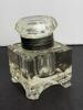 Faceted Crystal Inkwell with Beveled Edge and Metal Collar