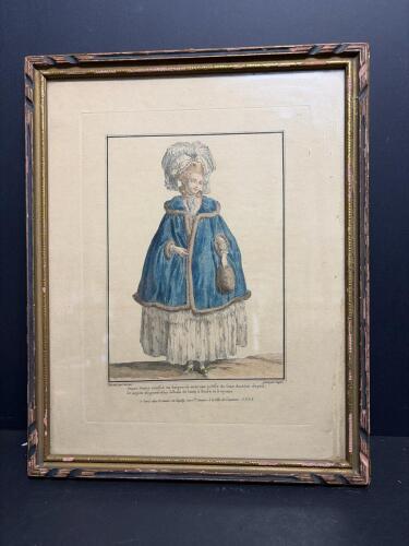 Framed French Fashion Engraving in 18th Century Style