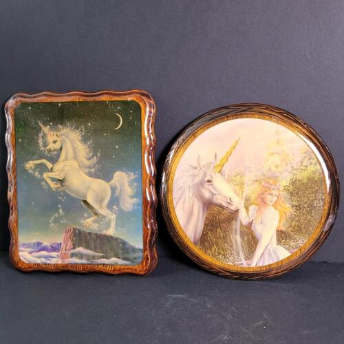 Fantasy Unicorn Wall Plaques in Vintage-Style Wood Frames