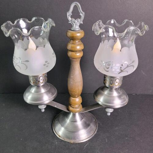 Double Hurricane Lamp-Style Electric Table Candelabra