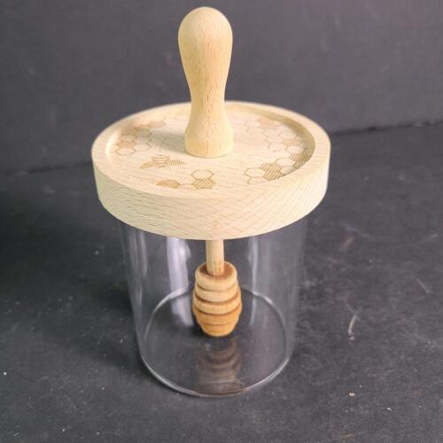 Glass Honey Jar With Wooden Dipper and Lid