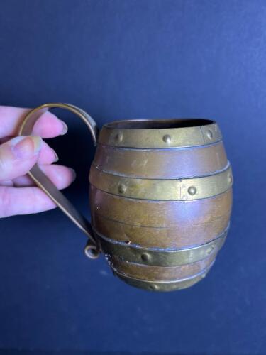 Barrel-Form Brass Mug with Handle