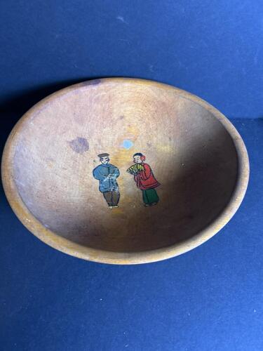 Hand Painted Wood Bowl With Asian Motif