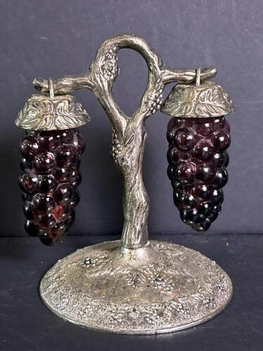 Grape Cluster Glass Salt and Pepper Shakers with Stand
