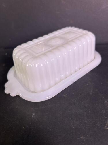 Small Milk Glass Rectangular Covered Butter Dish