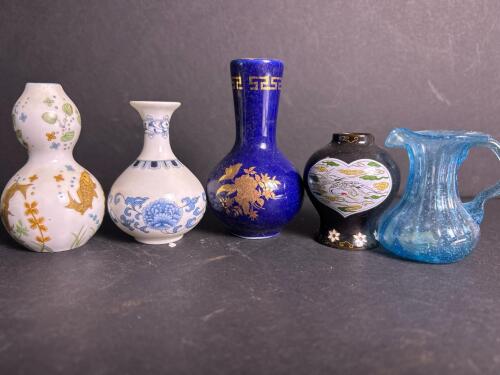 Miniature Japanese-Style Decorative Vases and Pitcher Assortment