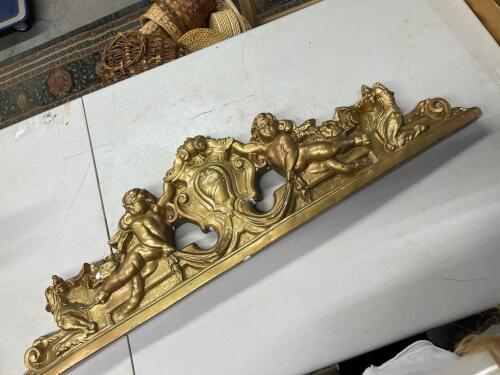 Gilt Rococo-Style Cast Wall Plaque with Cherubs and Scrollwork