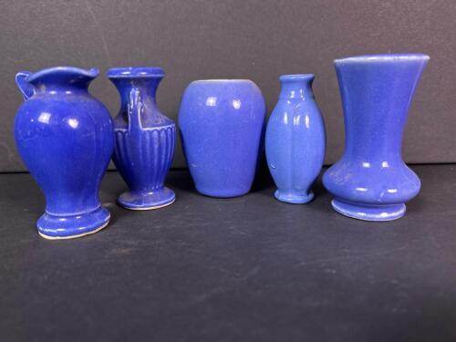 Miniature Blue Pottery Vases in Art Deco Style