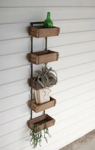 Rustic Wooden Brick Mold Wall Organizer with Metal Backer
