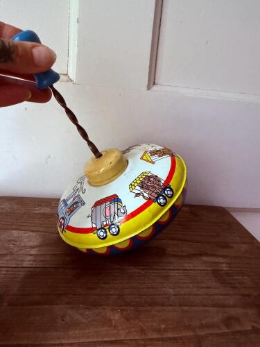 Ohio Art Circus Theme Vintage Tin Spinning Top Toy