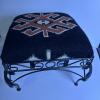 Small Wrought Iron Footstool with Southwest-Style Woven Upholstery