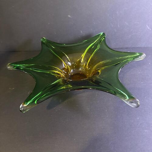 Mid-Century Modern-Style Green Art Glass Centerpiece Bowl