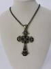 Cross Pendant Necklace With Black Stone Accents, Antique-Style