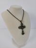 Cross Pendant Necklace With Black Stone Accents, Antique-Style - 2