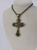Cross Pendant Necklace With Black Stone Accents, Antique-Style - 3